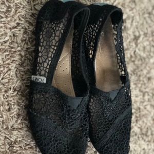 Toms Crochet Black Slip ons